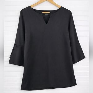 Misook Black Crepe V-Neck Tunic 3/4 Sleeve  Blouse M